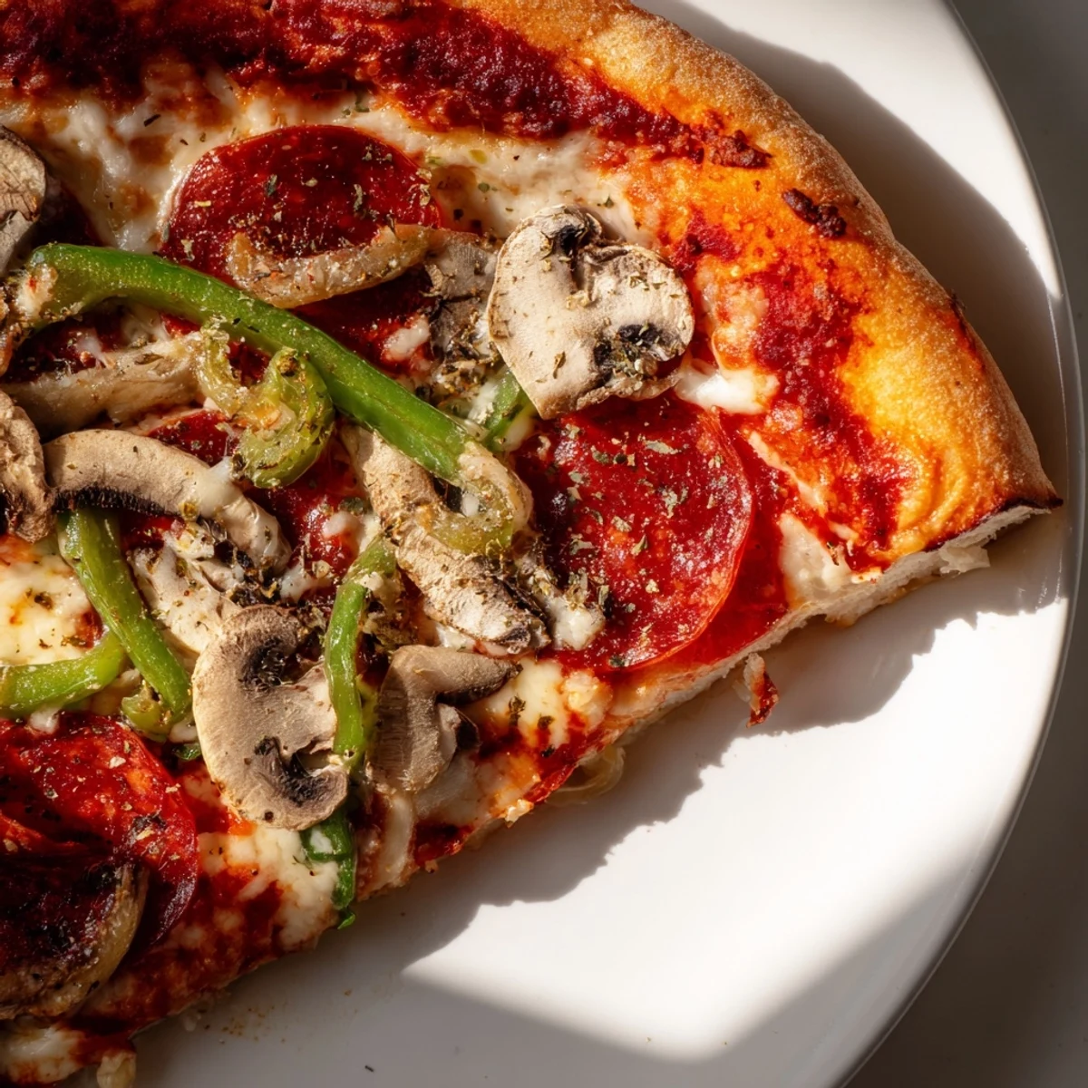 Golden baked stuffed crust pizza, oozing with melted cheese and savory pepperoni.