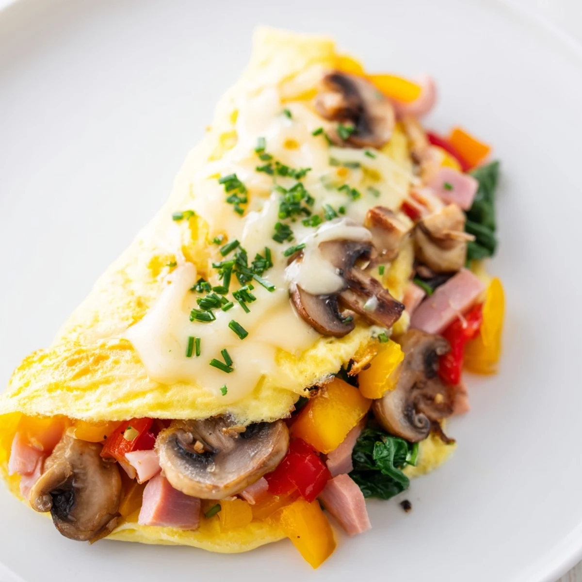 Golden, cheesy Omelet with Cheese, a delightful and simple breakfast, ready to serve with fresh herbs.