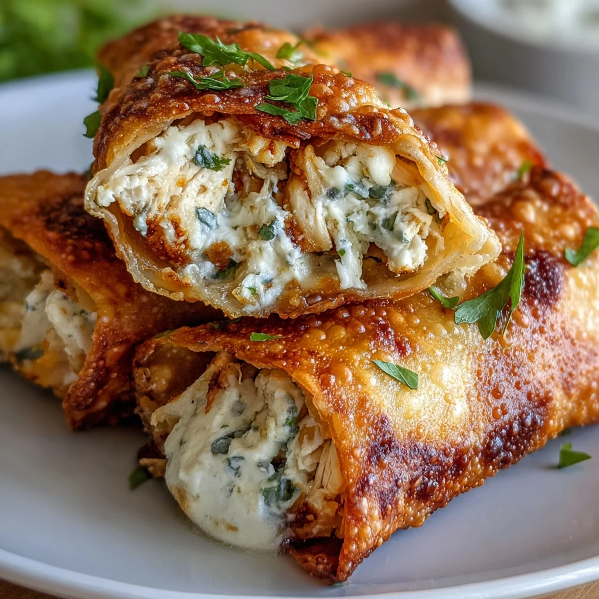 Freshly baked Mini Chicken Chimis with Jalapeño Cream Cheese are arranged on a rustic wooden board, ready to be enjoyed as a party appetizer.
