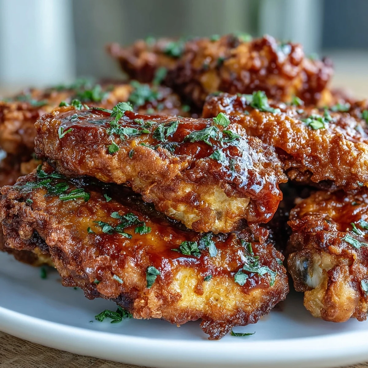 Crispy fried chicken wings coated in sticky Thai sweet chili sauce with a side of ranch dressing.