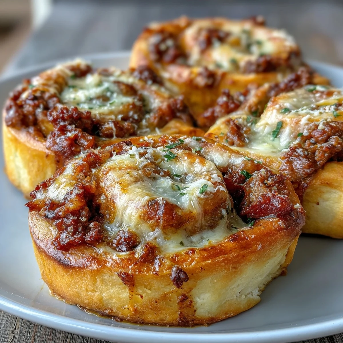 Freshly baked Irresistible High Protein Pepperoni Pizza Rolls arranged on a white plate with a small bowl of marinara for dipping.