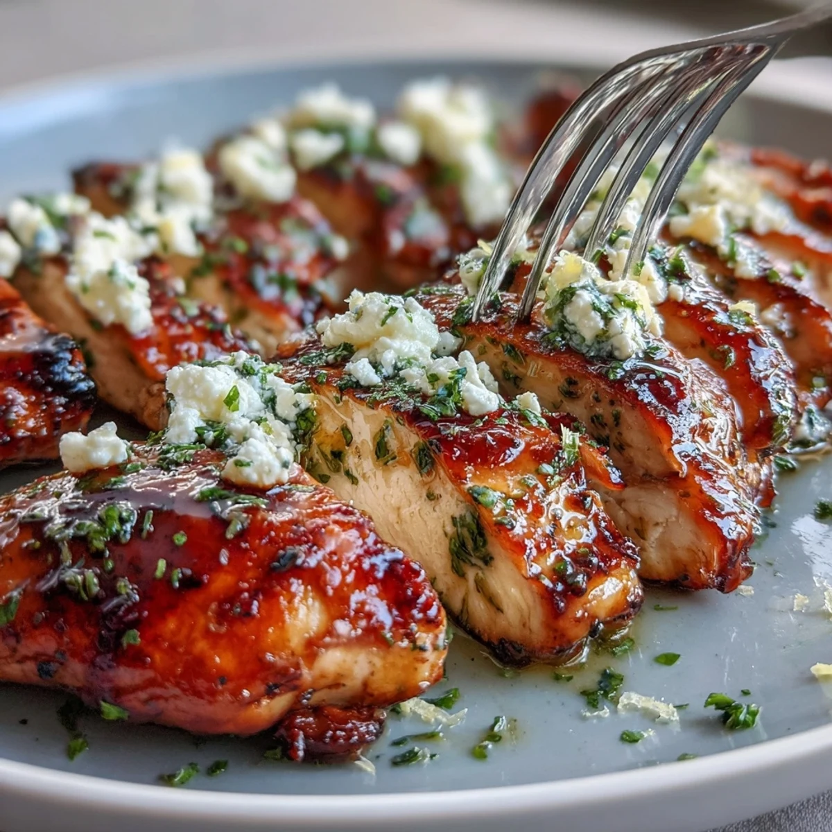 Juicy Greek Chicken with Lemon and Feta sizzling in a skillet, garnished with fresh parsley and bright lemon wedges.
