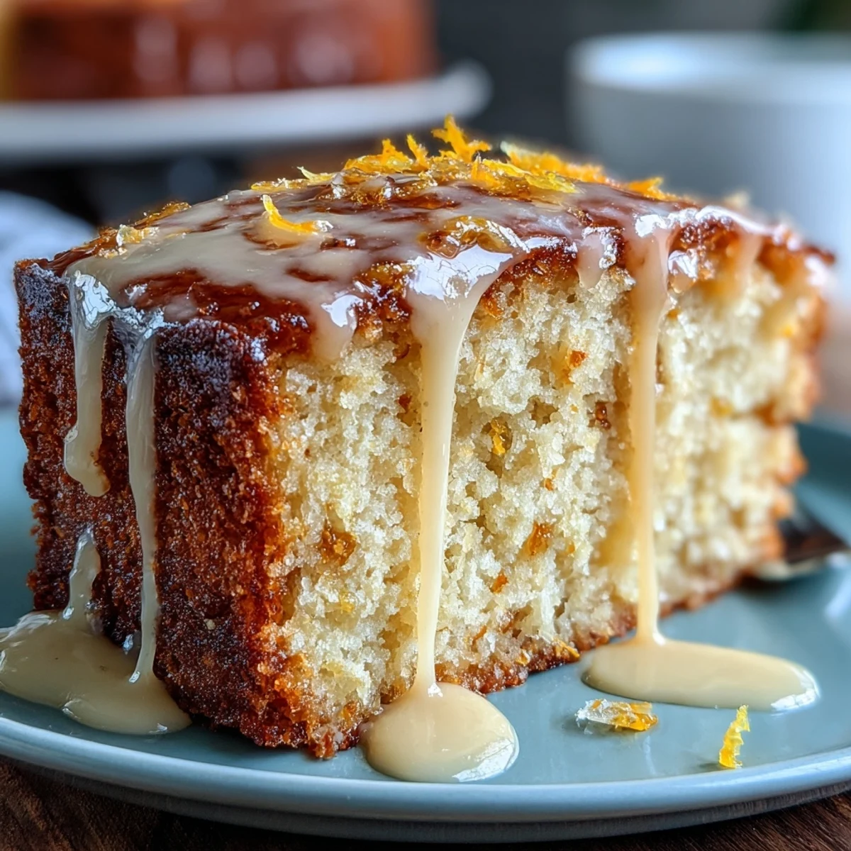 Freshly baked Heavenly Blood Orange Yogurt Cake with a vibrant citrus glaze drizzled over the moist loaf.