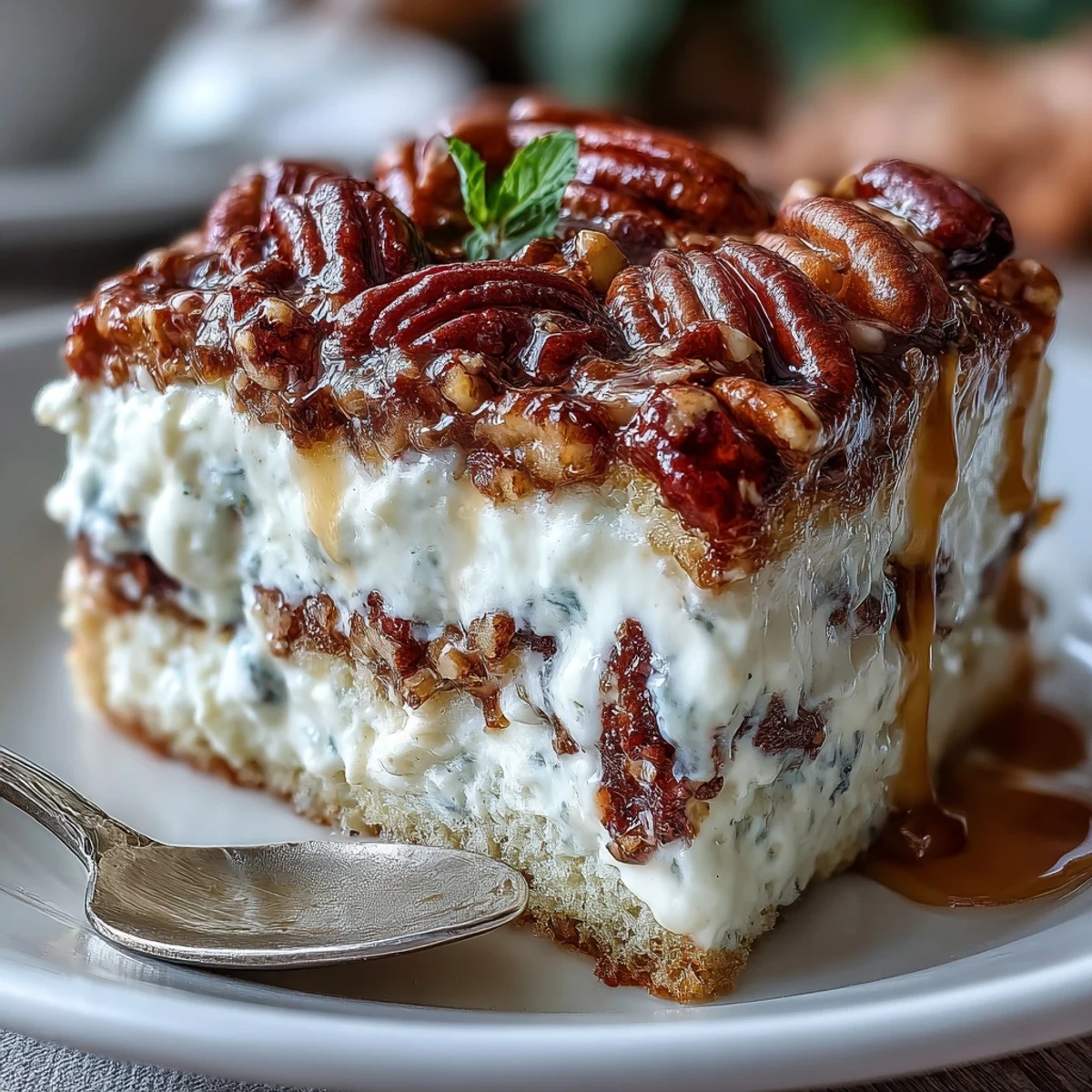 Freshly sliced Butter Pecan Tres Leches Cake reveals moist sponge soaked in sweet milk, crowned with crunchy toasted pecans and velvety whipped cream.
