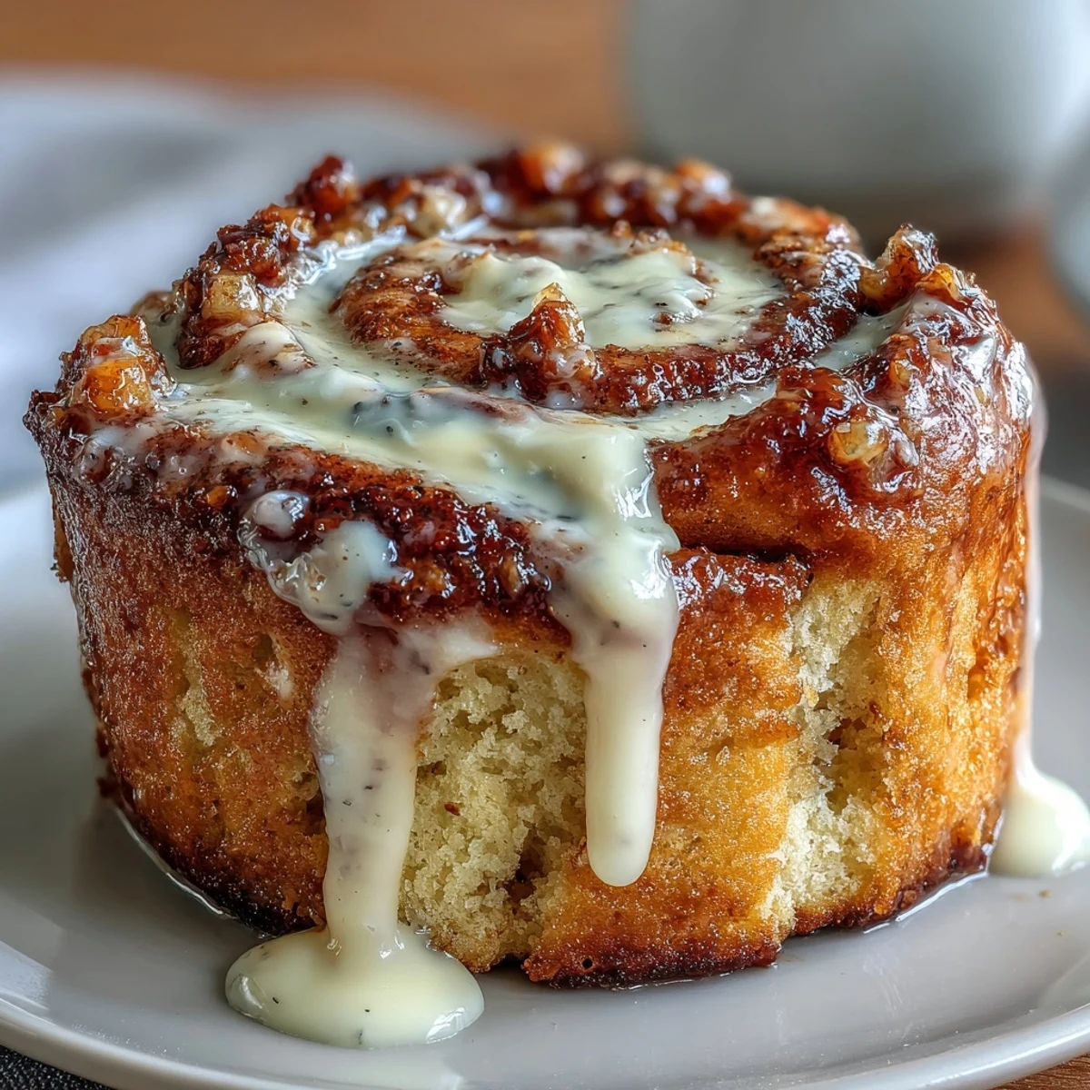 Ready-to-eat High-Protein Cinnamon Roll Mug Cake enjoyed with a glass of milk for breakfast.