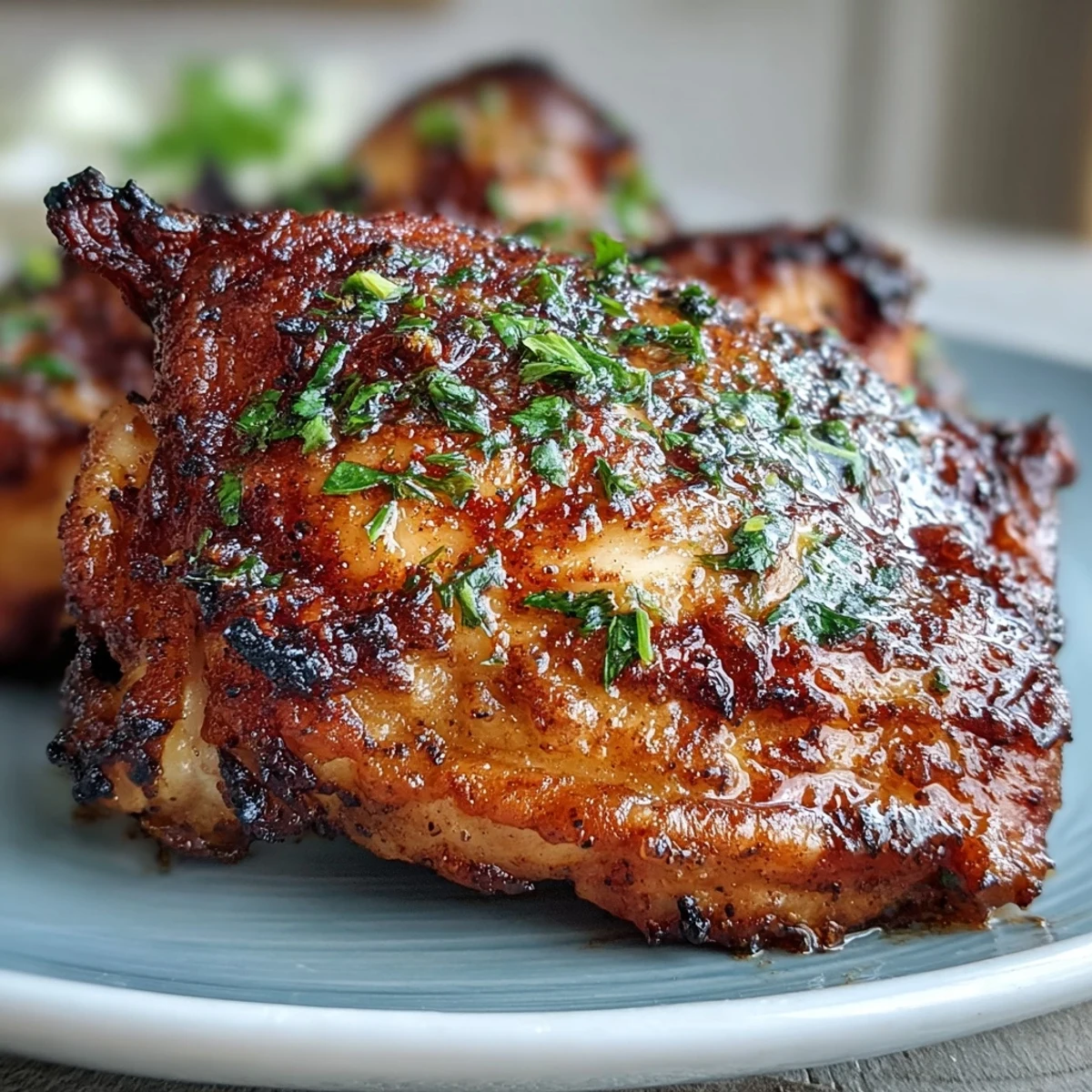 Keto crispy chicken thighs with lemon butter cabbage slaw, golden skin and juicy meat served with tangy, crunchy slaw.  