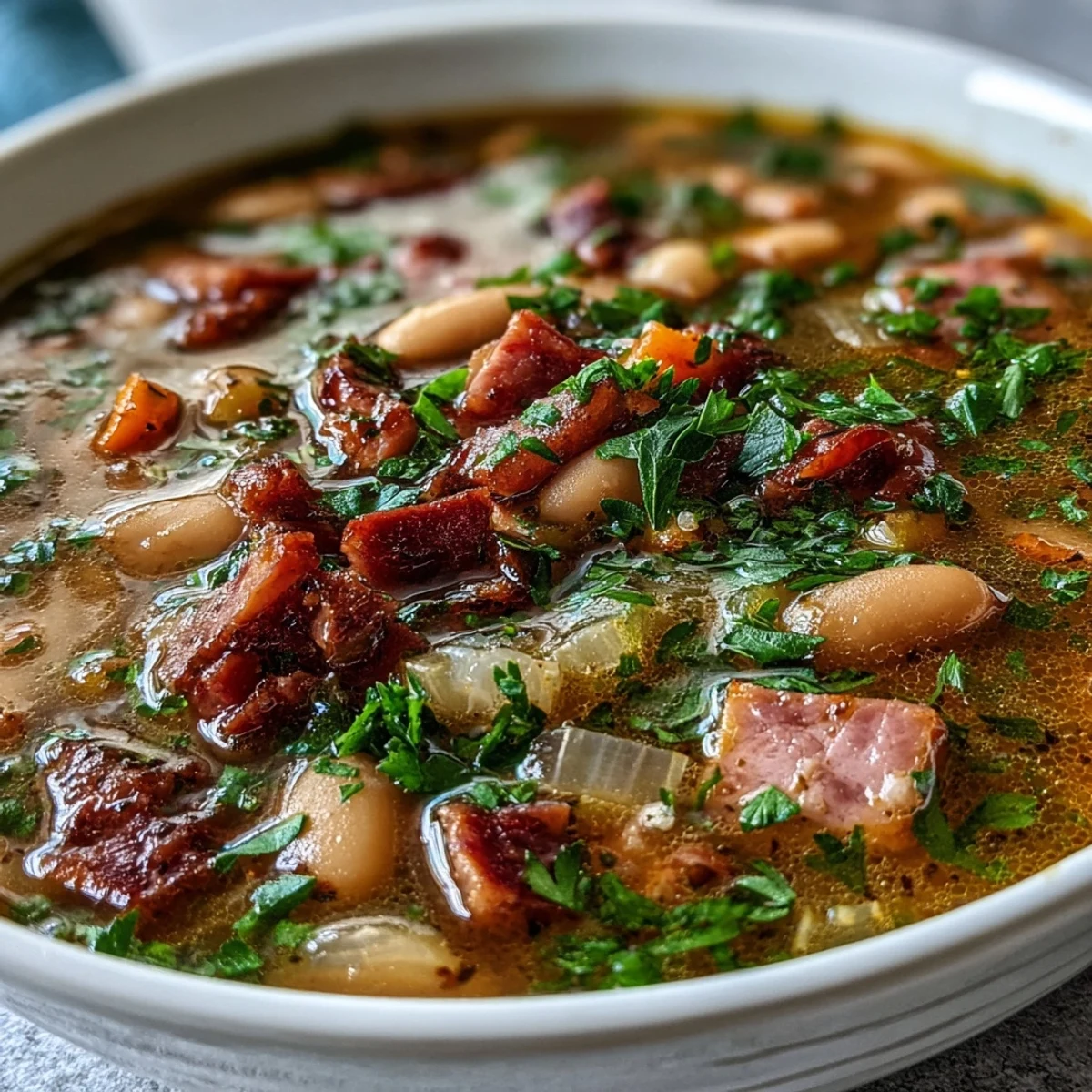 Smoky ham and creamy butter beans simmered with aromatic vegetables and herbs for a comforting Southern meal.  