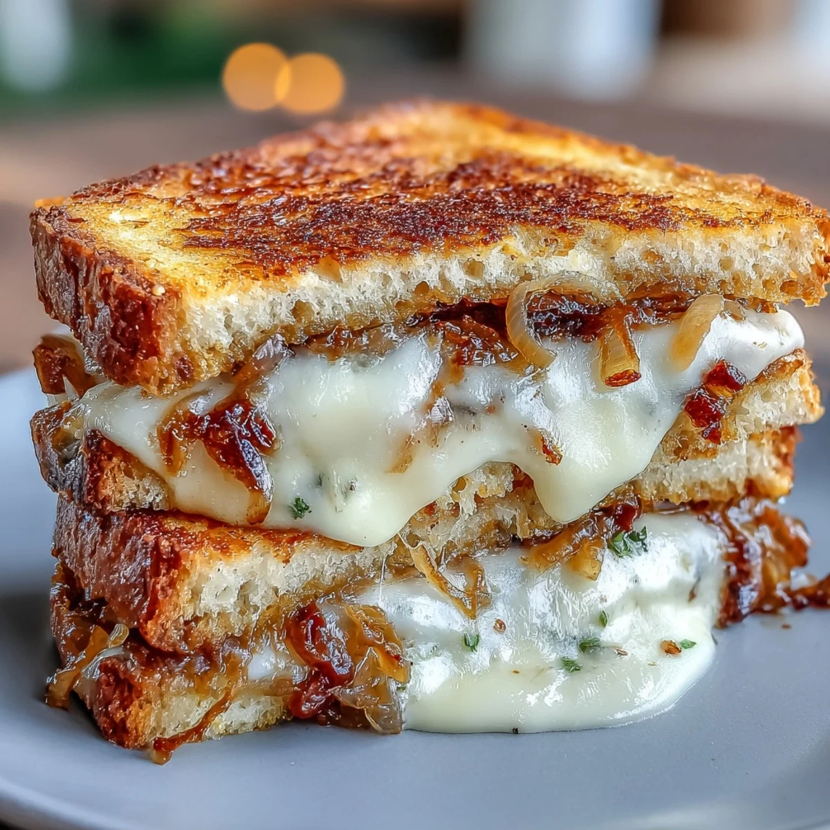 1. Sourdough grilled cheese with caramelized onions and Gruyere, golden and melty with sweet, savory depth.  