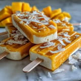 Vibrant mango coconut popsicles, bursting with refreshing, sweet summer flavor.
