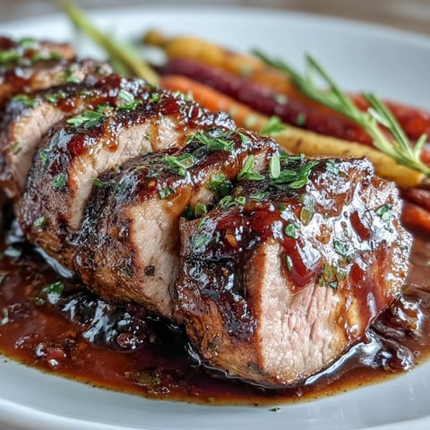 Succulent honey balsamic pork tenderloin roasted with rainbow carrots on a sheet pan for an easy, colorful dinner.