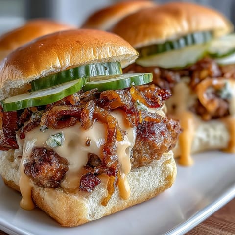 Sizzling Touchdown Brat Sliders with melted cheddar sauce and a side of pretzels are ready for a game day party platter.