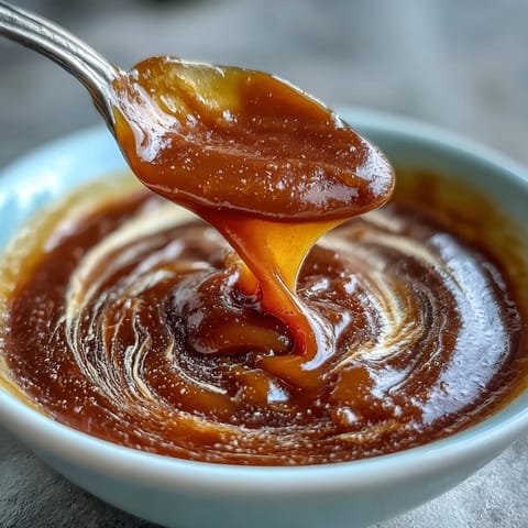 Velvety smooth miso caramel sauce drizzled over vanilla ice cream for a sweet-savory dessert.