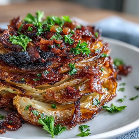 Golden brown air fryer cabbage steaks, crispy edges and tender center, drizzled with rich garlic butter.  