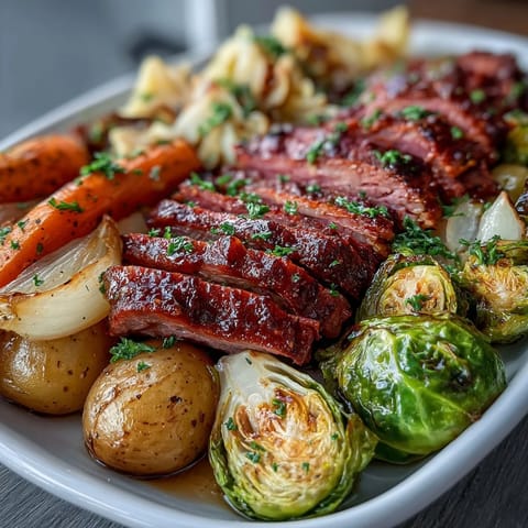 Corned Beef and Cabbage Sheet Pan Dinner with golden roasted vegetables and tender beef slices, perfect for a hearty weeknight meal.  