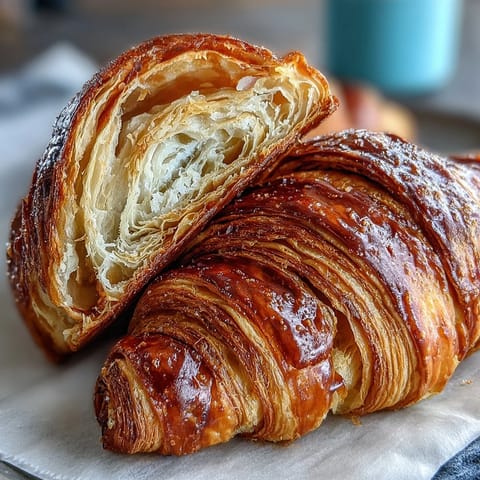 Homemade sourdough croissants fresh from the oven, golden and flaky with a rich, buttery aroma.  