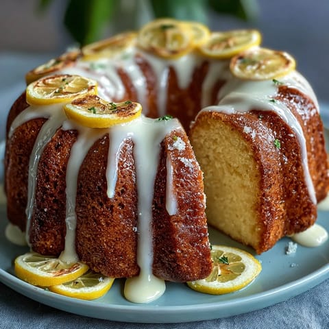 Slices of moist Limoncello pound cake drizzled with tangy lemon glaze on a white plate.