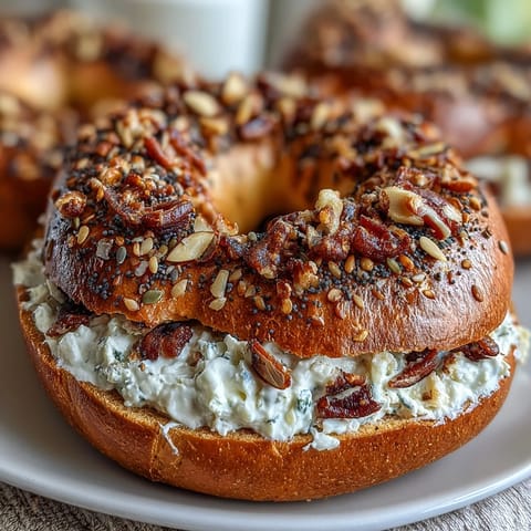 Warm, soft high-protein bagels sprinkled with everything seasoning, paired with tangy Greek yogurt everything dip.