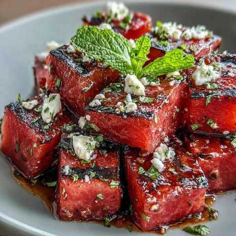Grilled Watermelon Salad with Feta and Mint, a vibrant summer dish with smoky-sweet fruit and creamy cheese.  