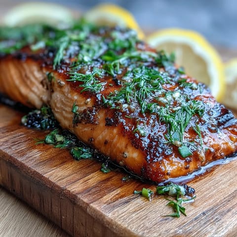 Cedar Plank Salmon with Lemon Dill glistens with smoky char and fresh herbs, ready for a summer cookout.  