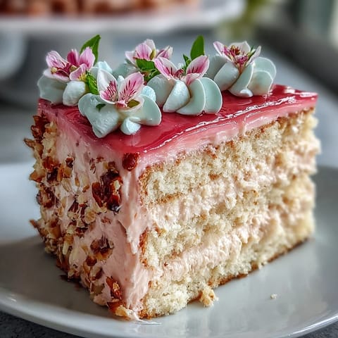 Layered vanilla cake with silky pink ombre buttercream and edible flowers, perfect for Mothers Day celebrations.