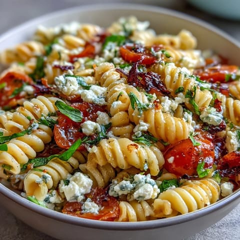 Refreshing summer pasta salad featuring rotini, bell peppers, olives, and zesty Italian dressing for outdoor gatherings.  