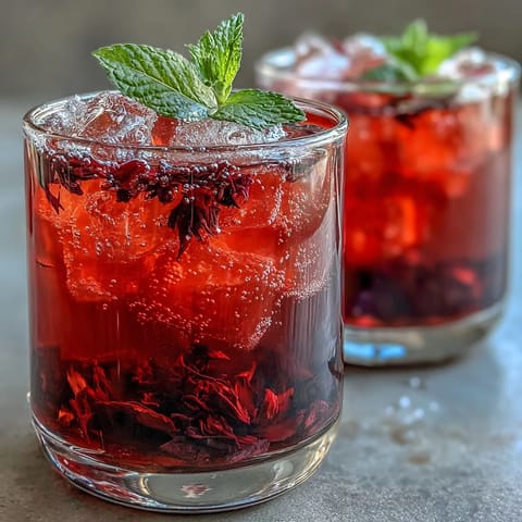 Vibrant Sparkling Hibiscus Mint Lemonade Mocktail with fresh mint garnish.