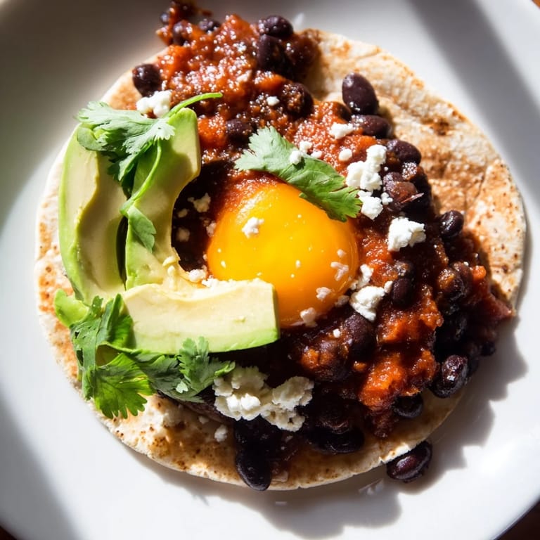 Freshly made Huevos Rancheros featuring a spicy tomato sauce, ready for a satisfying breakfast.