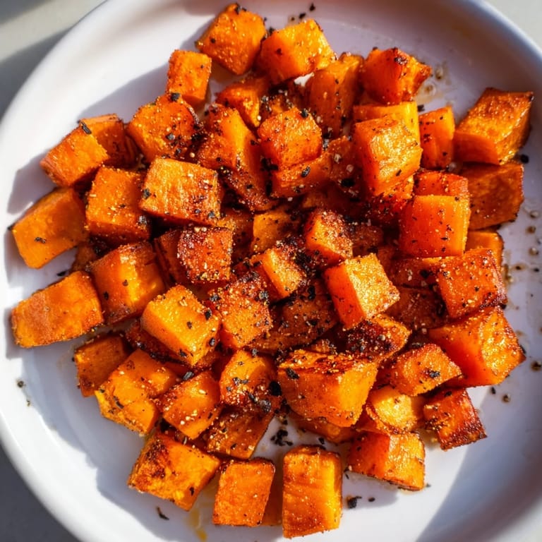 Deliciously crispy Roasted Sweet Potatoes seasoned with smoked paprika, cumin, and garlic powder, ready to enjoy.