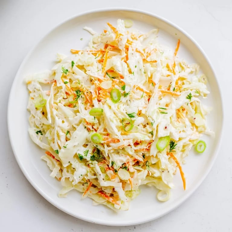 Cool and creamy coleslaw with apple, with crisp green cabbage and sweet, juicy apple bits.