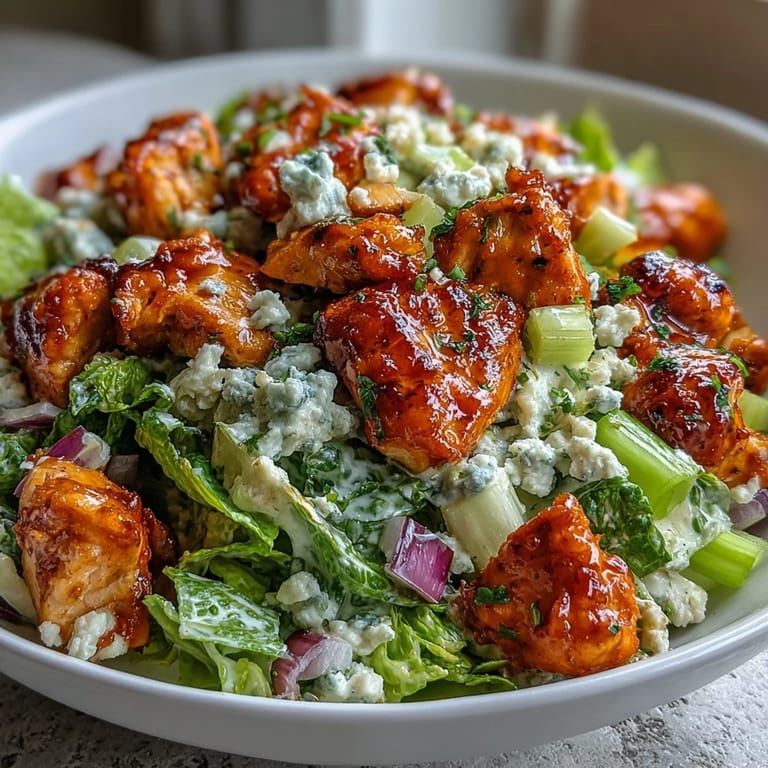 Tangy Buffalo chicken chopped salad, a quick and healthy lunch idea.