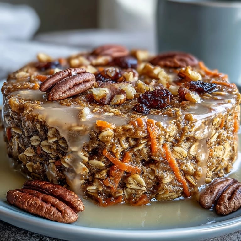 Hearty Carrot Cake Baked Oatmeal served warm from the oven, revealing moist oats and tender carrots.
