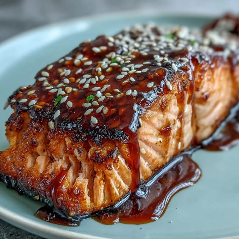 Maple soy glazed salmon served over fluffy rice, featuring crispy bell peppers and green onions for a delicious, healthy, and quick meal.