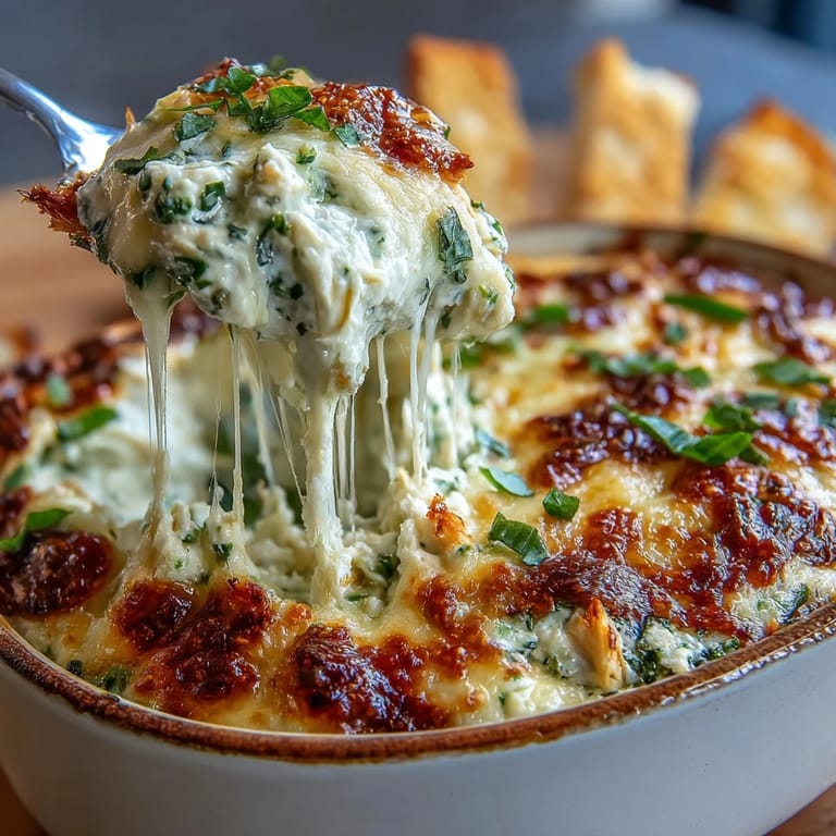Spicy Cilantro and Lime Chicken dip topped with melted cheese served warm with crunchy tortilla scoops for dipping.