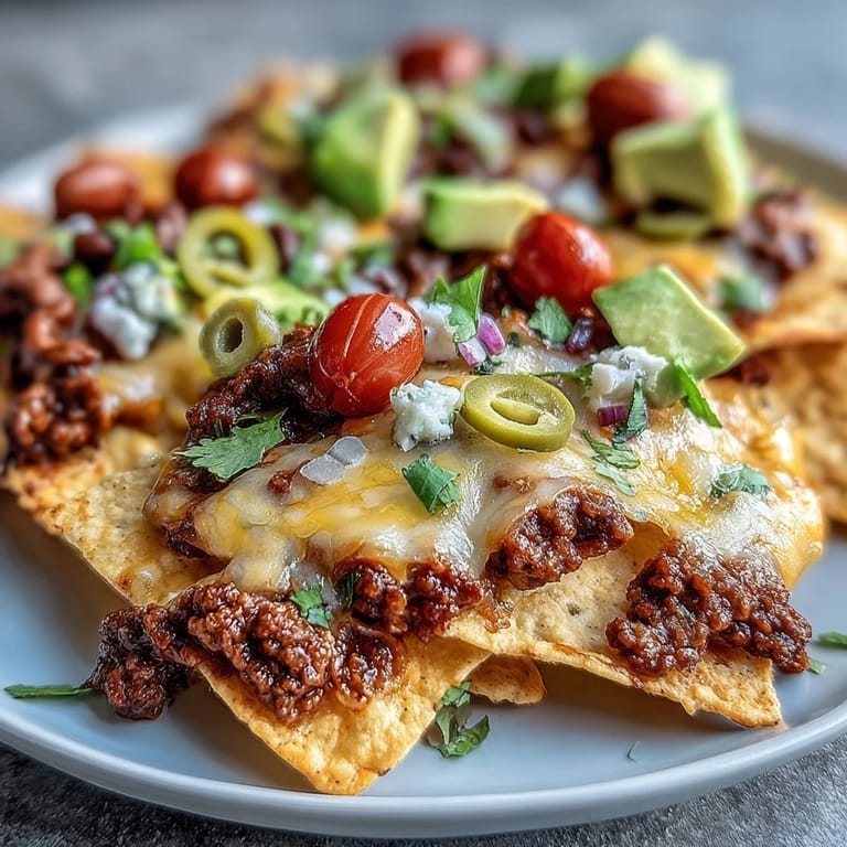 Fresh jalapeños, black beans, and cherry tomatoes top this hot, cheesy Baked Nachos recipe, ready to serve with sour cream.
