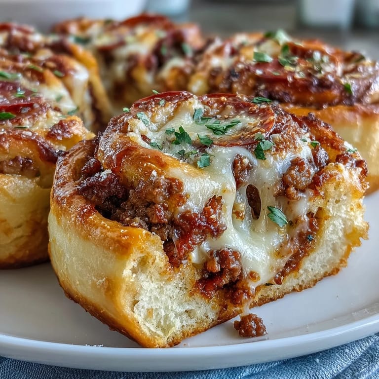 A close-up view of Irresistible High Protein Pepperoni Pizza Rolls reveals layers of savory turkey pepperoni, lean beef, and melted mozzarella inside.