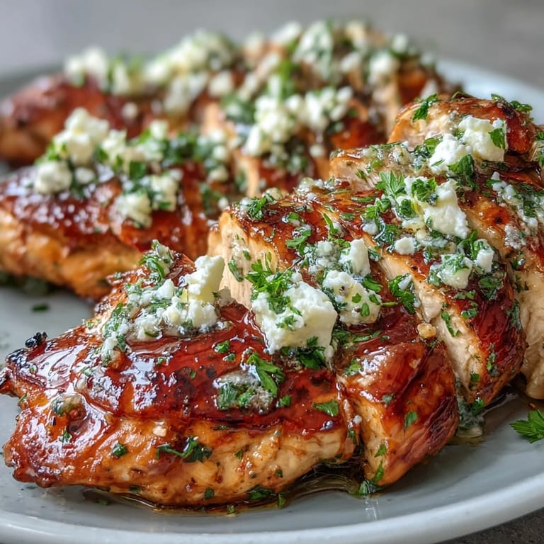 Serving suggestion for Greek Chicken with Lemon and Feta over fluffy rice, drizzled with reserved lemon-herb marinade.