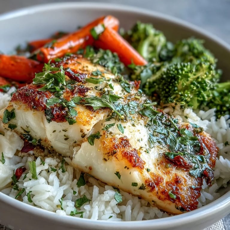 Serving suggestion for a Baked Tilapia Bowl featuring oven-roasted fillets, fluffy grains, and crisp-tender broccoli and carrots for a healthy meal.