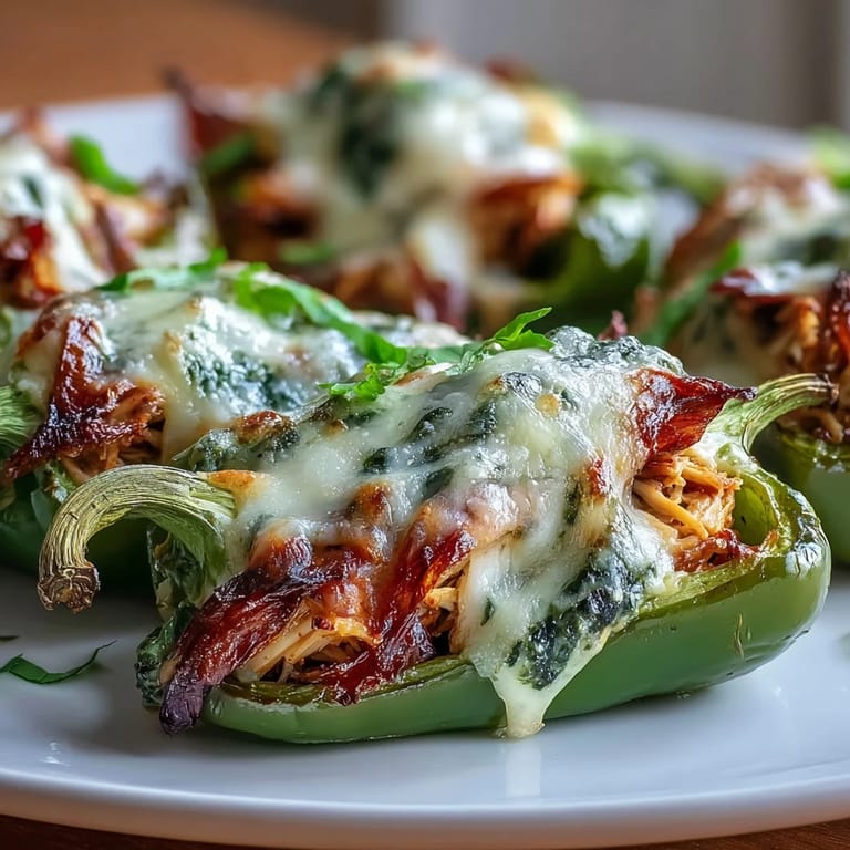 Pesto Chicken Stuffed Sweet Peppers served warm as a gluten-free appetizer on a platter.