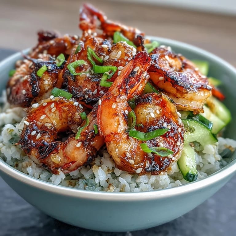 Healthy Asian shrimp bowl with tender shrimp, crisp veggies, and zesty ginger dressing, perfect for a light, satisfying meal.