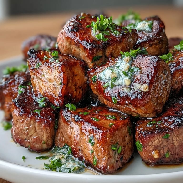 Succulent steak cubes seared in rich garlic butter, paired with golden baked avocado fries and fresh zucchini ribbons for a low-carb feast.