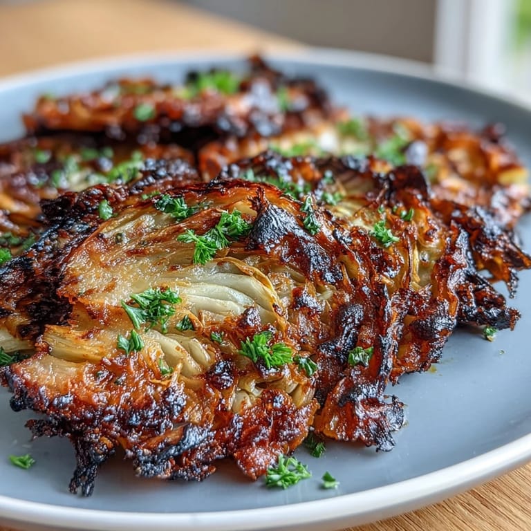 Crispy cabbage rounds cooked in the air fryer, seasoned with smoked paprika and topped with melted garlic herb butter.  