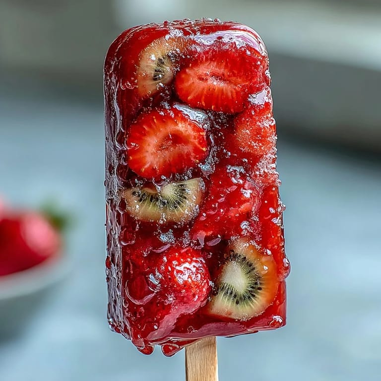 Vibrant homemade Strawberry Daiquiri Popsicles with rum, fresh lime juice, and colorful fruit chunks, perfect for summer parties.