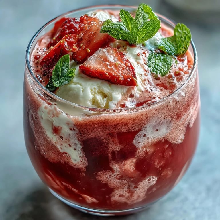 The Strawberry Daiquiri Float features layers of sweet strawberry puree, zesty lime, and bubbly sparkling water over smooth vanilla ice cream.