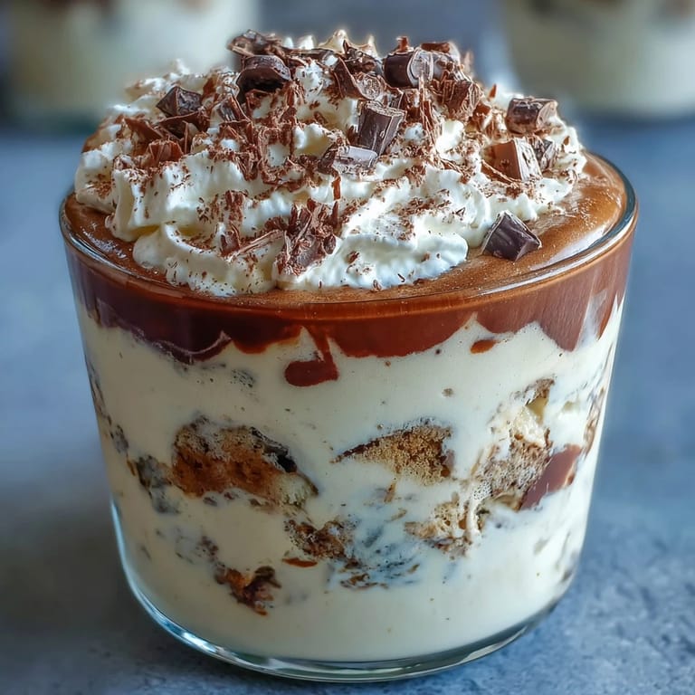 Individual vanilla bean tiramisu cups with delicate ladyfingers, creamy mascarpone, and a dusting of cocoa.