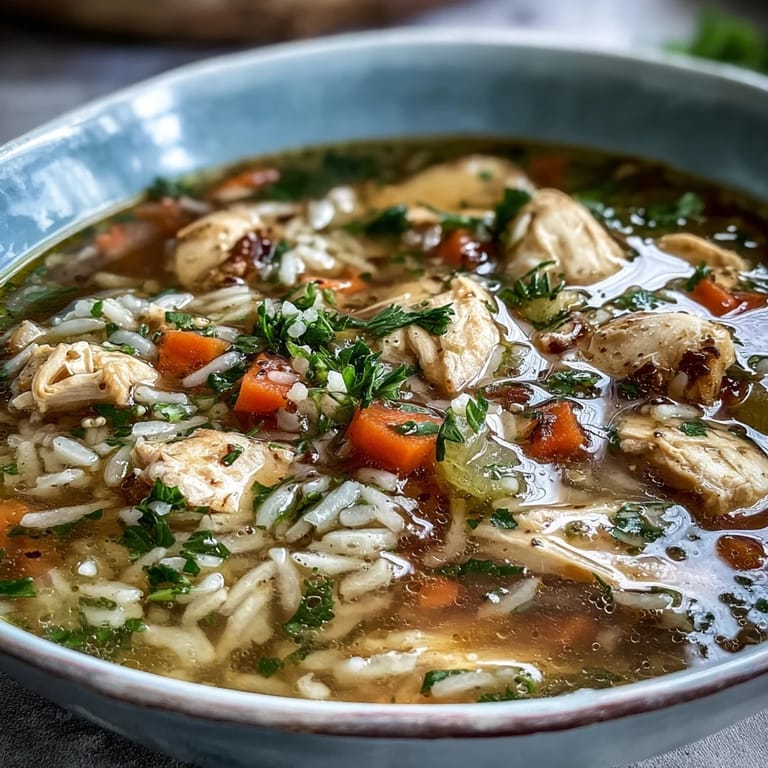 Hearty and nourishing chicken and rice soup packed with vegetables, seasoned herbs, and wholesome ingredients in one pot.  