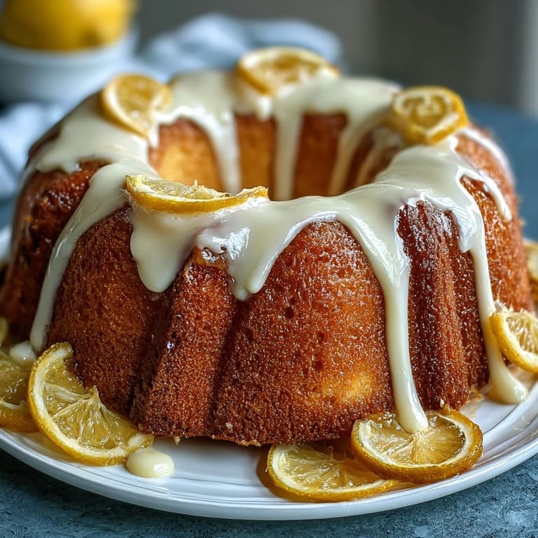 A Bundt-shaped Limoncello pound cake with vibrant lemon glaze, perfect for spring dessert tables.