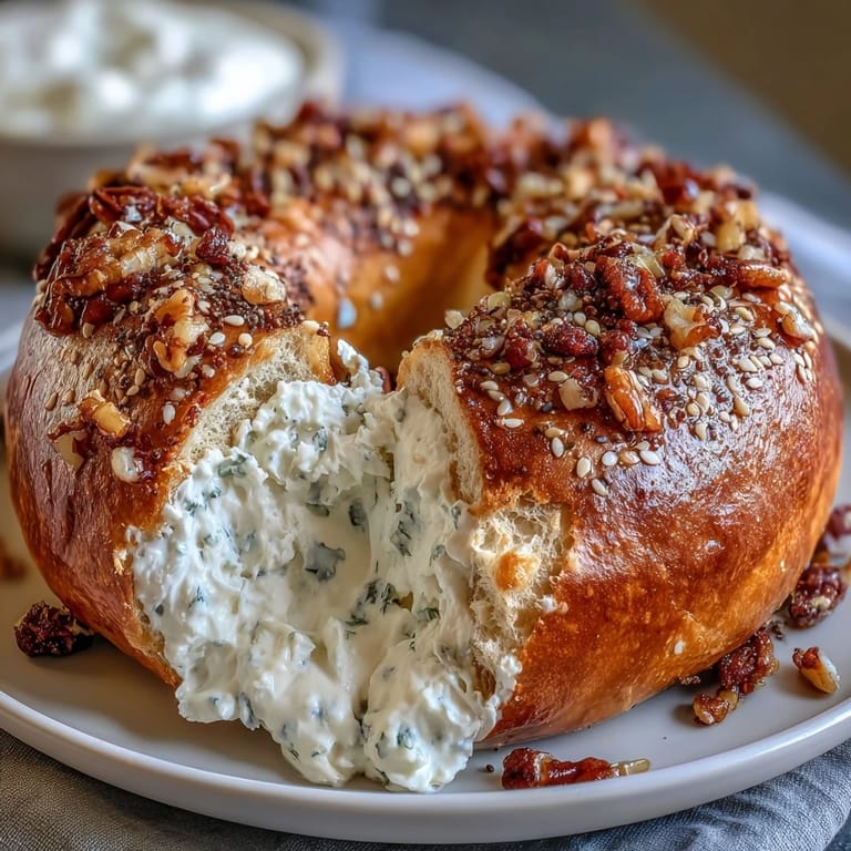 Chewy, protein-packed bagels with classic everything seasoning, served alongside a rich, herb-flecked Greek yogurt dip.