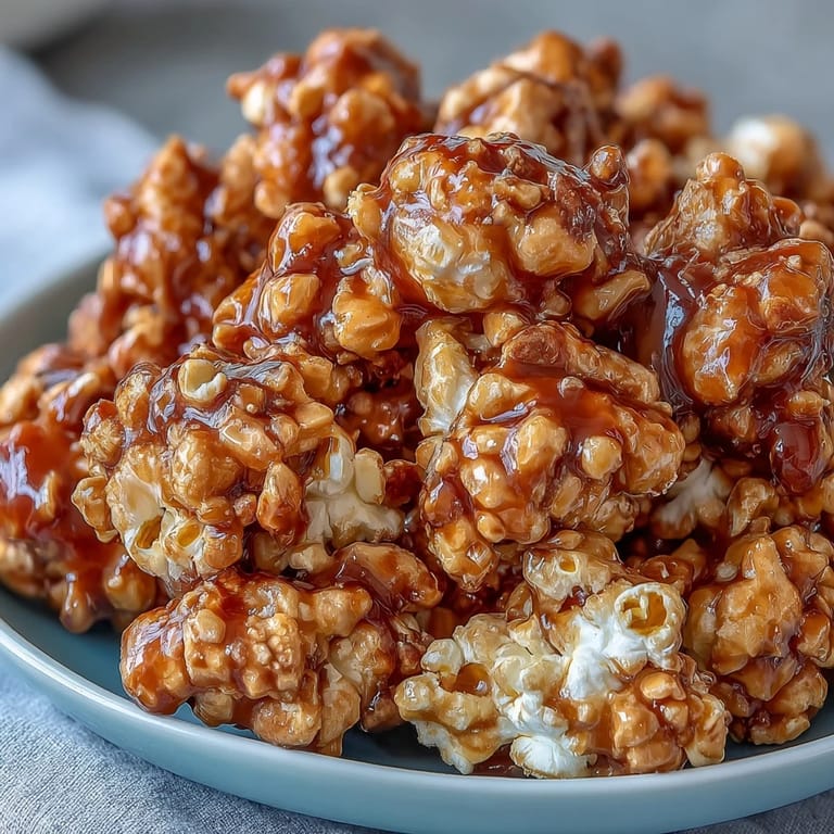 Caramel popcorn clusters with peanuts stored in an airtight container to maintain freshness and crunch.