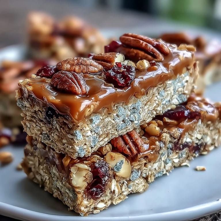 Homemade no-bake granola energy bars packed with oats, nuts, and dried fruit, perfect for a healthy snack.