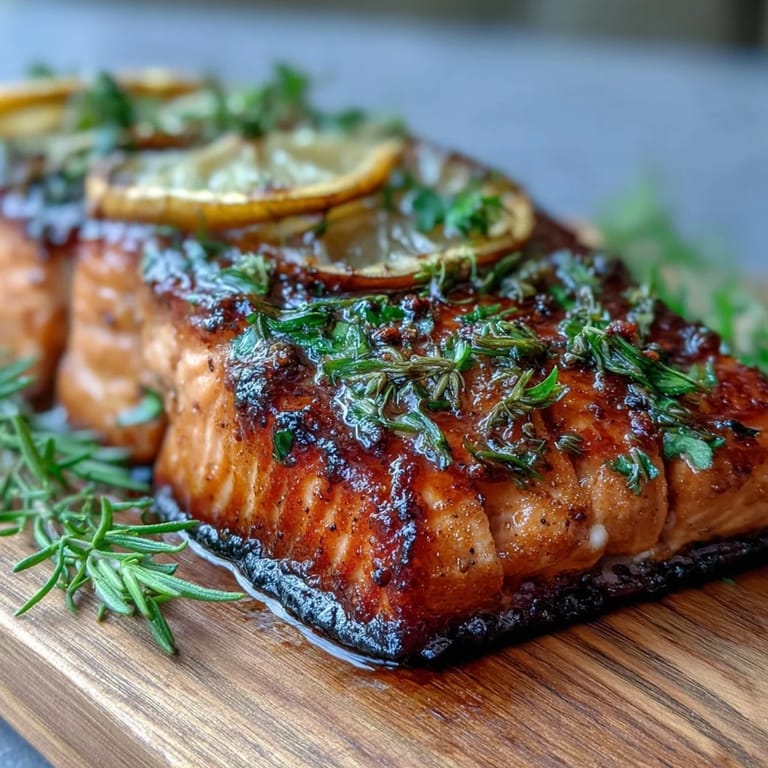 Grilled Cedar Plank Salmon with Lemon Dill features tender, flaky fish over a fragrant cedar plank with citrus accents.  